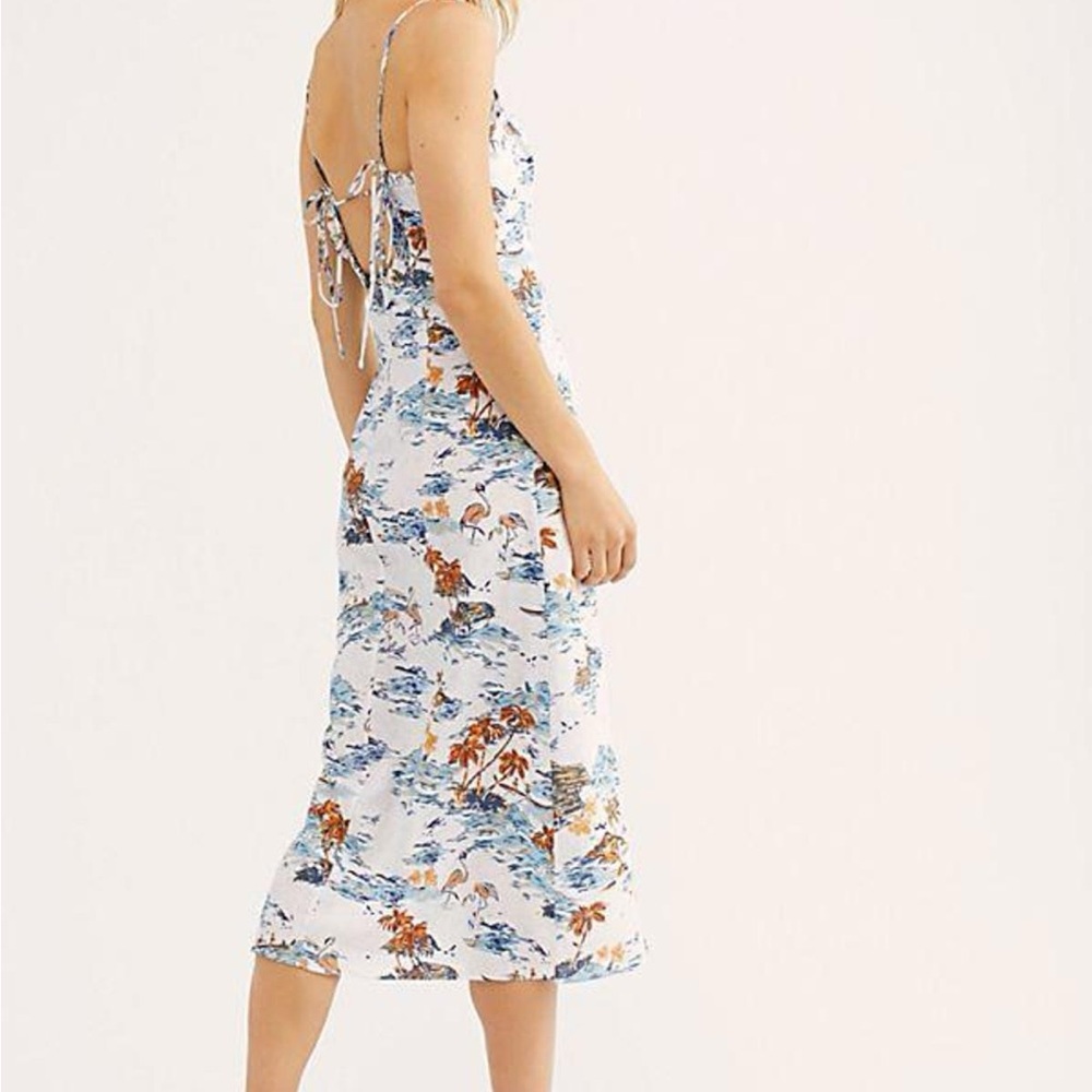 Free People Beach Party Midi Neutral Cream Floral Print Women's Dress vacation - Picture 4 of 10